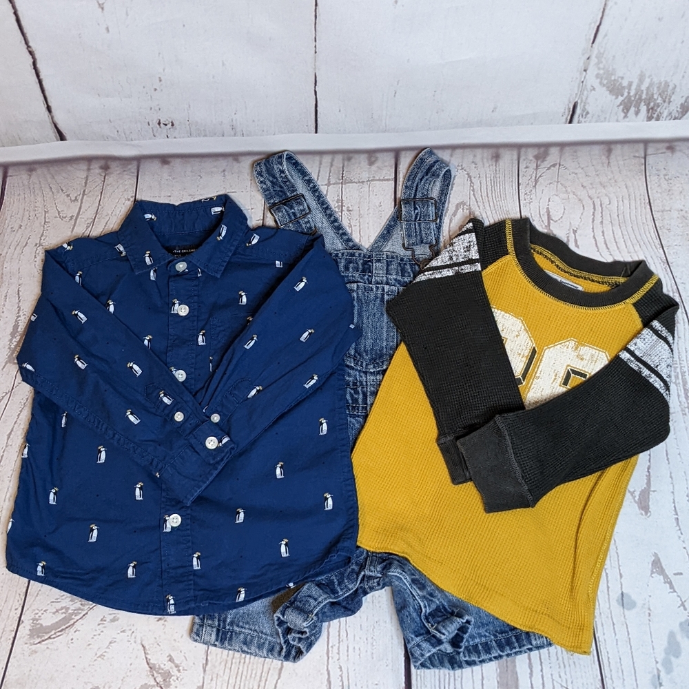 THE CHILDREN'S PLACE/OSHKOSH BUNDLE LONG SLEEVE BUTTON  HENLEY OVERALLS …